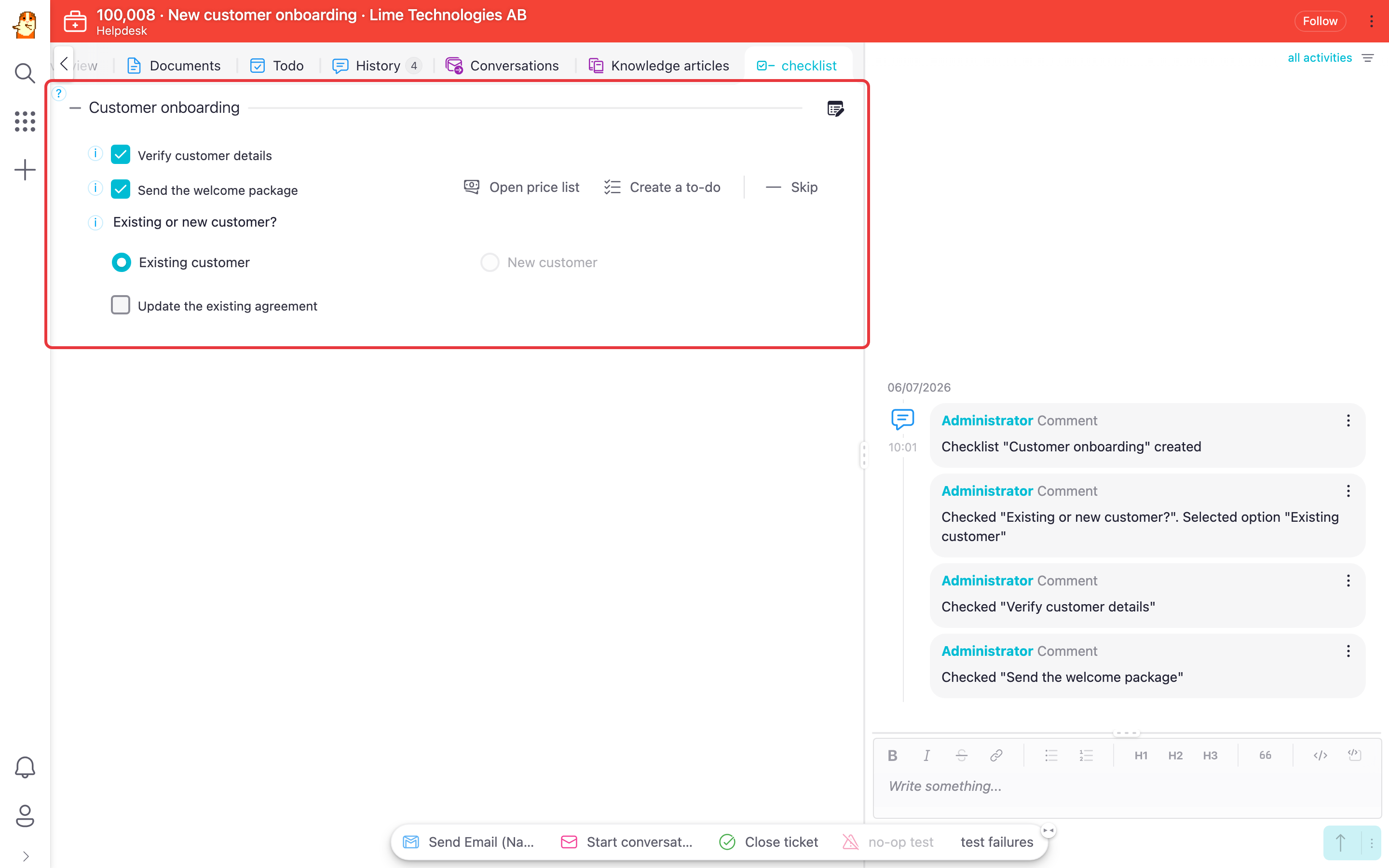 checklistOnRecord